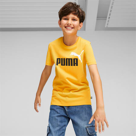 Essentials+ T-shirt met tweekleurig logo voor jongeren, Yellow Sizzle, small