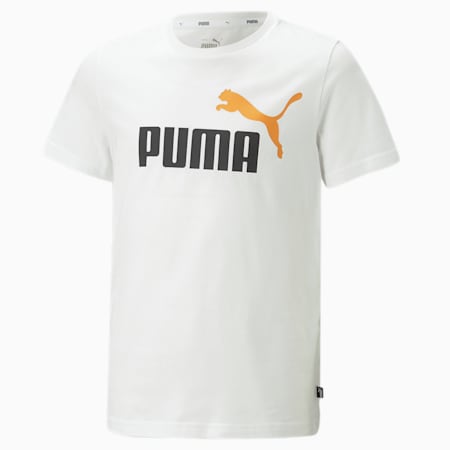 Essentials+ T-shirt met tweekleurig logo voor jongeren, PUMA White-desert glay, small