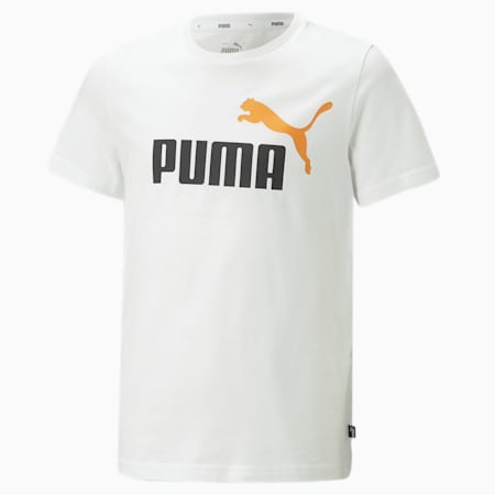 Essentials+ Two-Tone Logo Youth Tee, PUMA White-desert glay, small-SEA