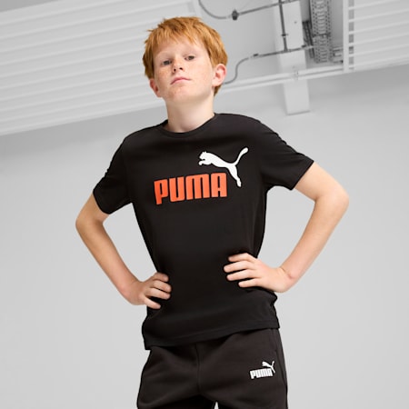 T-shirt con logo bicolore Essentials+ per ragazzi, Redmazing-PUMA White, small