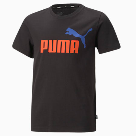 Essentials+ T-shirt met tweekleurig logo voor jongeren, PUMA Black-Warm Earth, small