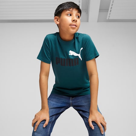 Essentials+ Two-Tone Logo Jugend T-Shirt, Malachite, small