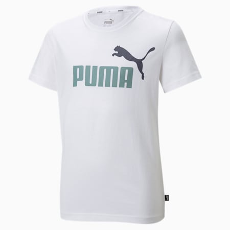 Essentials+ T-shirt met tweekleurig logo voor jongeren, Puma White-mineral blue, small