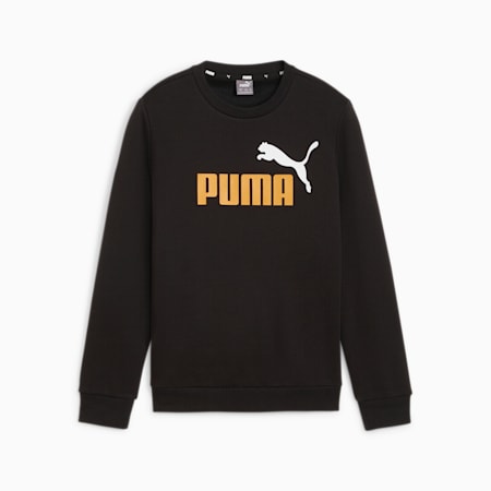 Essentials+ Two-Tone Big Logo Crew Neck Sweater Youth, PUMA Black-Ginger Tea, small-AUS