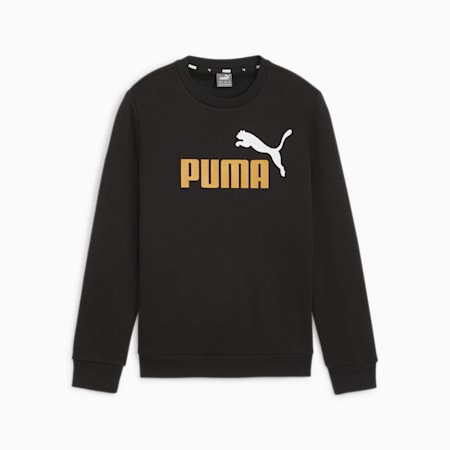 Essentials+ Two-Tone Big Logo Crew Neck Youth Sweater, PUMA Black-Ginger Tea, small-AUS
