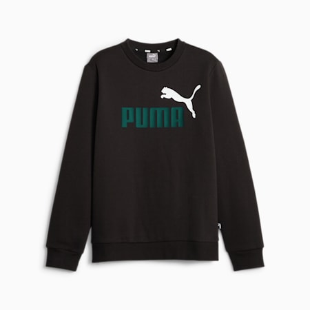 Essentials+ Two-Tone Big Logo Crew Neck Youth Sweater, PUMA Black-malachite, small