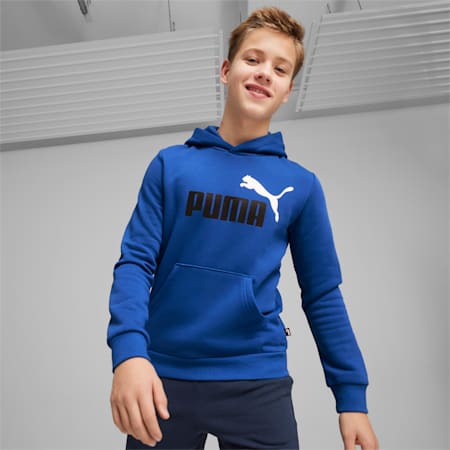 Essentials+ tweekleurige hoodie met groot logo voor jongeren, Cobalt Glaze, small