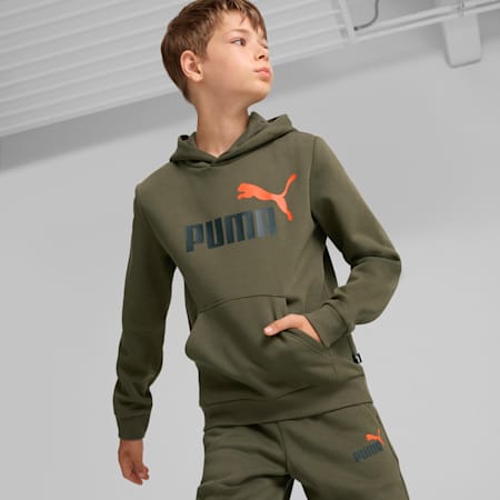 Hoodie bicolore à gros logo Essentials+  Enfant et Adolescent, Dark Olive, small