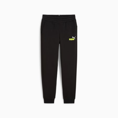 Essentials+ Two-Tone Logo Pants Youth, PUMA Black-Lime Sheen, small-AUS