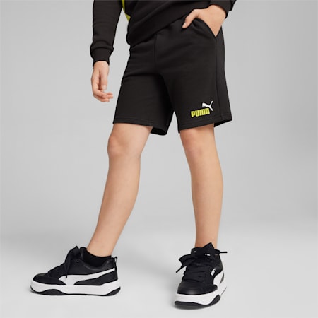 Essentials+ Two-Tone Shorts Youth, PUMA Black-Lime Sheen, small-AUS