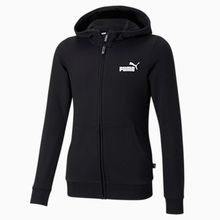 Essentials Small Logo Full-Zip Hoodie Youth, Puma Black, small-SEA