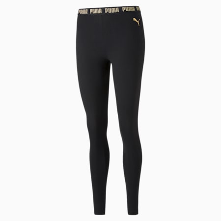 Metallic Nights Women's Leggings, Cotton Black-gold, small-SEA