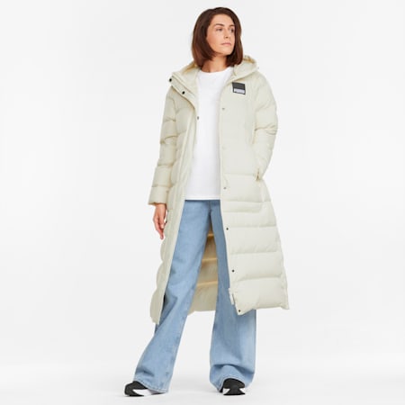 Long Oversized Down Women's Jacket, Ivory Glow, small