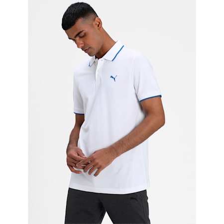 Collar Tipping Heather Slim Fit Men's Polo, Puma White-Puma Royal, small-IND