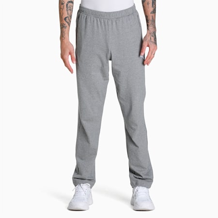 Zippered Knitted Slim Fit Men's Jersey Sweat Pants, Medium Gray Heather, small-IND