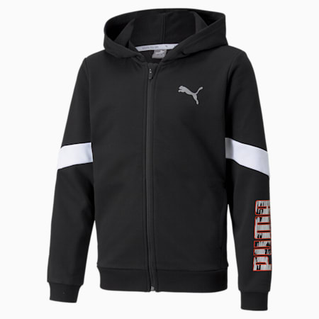 Active Sport Full-Zip Youth Hoodie, Puma Black, small-AUS