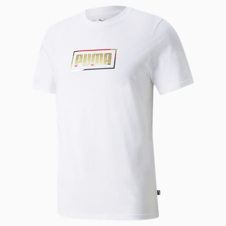 PUMA Graphic Metallic Regular Fit Men's T-Shirt, Puma White, small-NZL