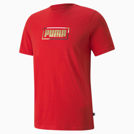PUMA Graphic Metallic Regular Fit Men's T-Shirt, High Risk Red, small-NZL