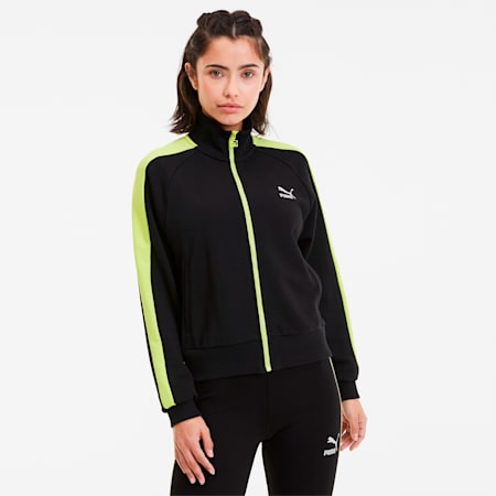 Classics T7 Women's Track Jacket, Puma Black-Sunny Lime, small-SEA