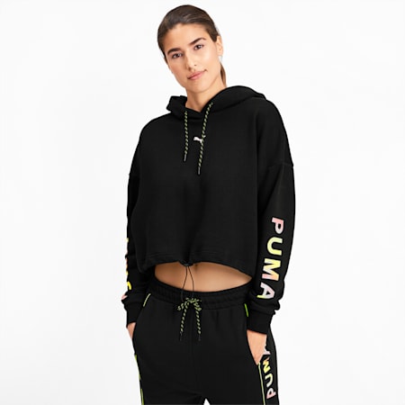 Chase Cropped Women's Hoodie, Puma Black, small-SEA