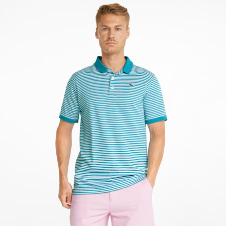 Signature Stripe Men's Golf Polo Shirt, Algiers Blue, small-AUS