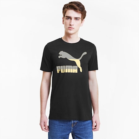 Classics Men's Logo Tee, Puma Black-gold, small-SEA