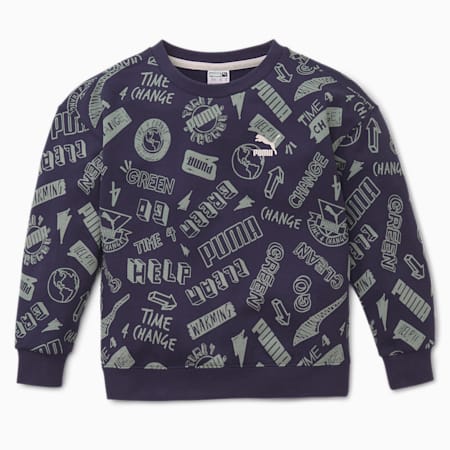 T4C Printed Kids' Crew Neck Sweater, Peacoat, small-IND