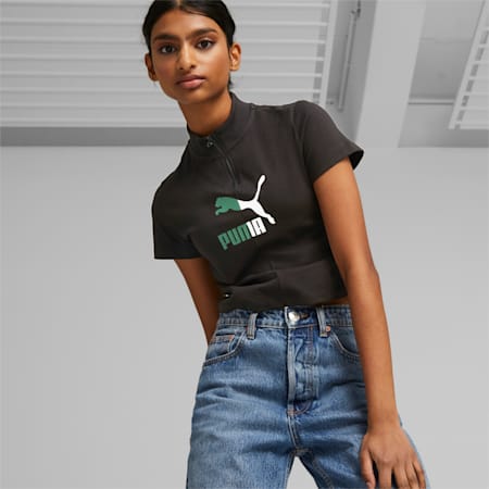 T-shirt à fermeture 1/4 Classics Femme, PUMA Black, small-DFA