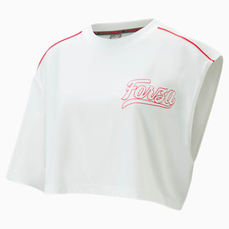 페라리 레이스 x 준 엠브로스 비대칭 티셔츠<br>FERRARI RACE x JUNE AMBROSE ASYMETRIC TEE, PUMA White, small-KOR