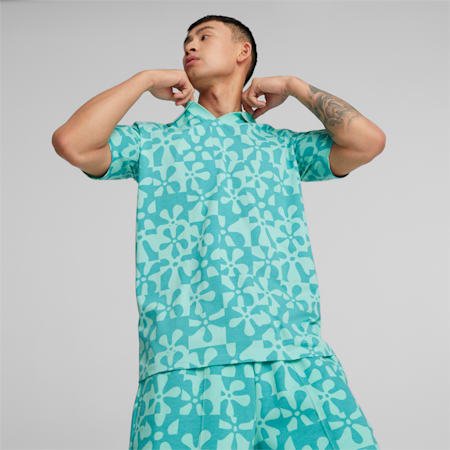 푸마 x 스폰지밥 AOP V넥 카라 폴로/PUMA X SPONGEBOB AOP V-Collar Polo, Mint, small-KOR