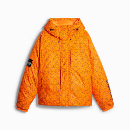 PUMA x PLEASURES Men's Puffer Jacket, Orange Glo, small