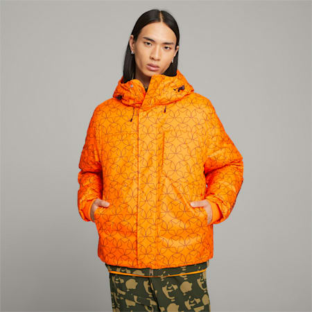 PUMA x PLEASURES Men's Puffer Jacket, Orange Glo, small-AUS