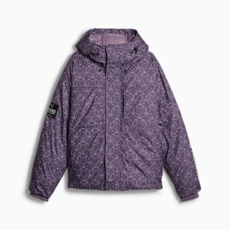 PUMA x PLEASURES Men's Puffer Jacket, Purple Charcoal, small
