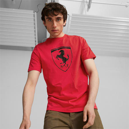 Scuderia Ferrari Race Big Shield Men's Motorsport Tee, Rosso Corsa, small-AUS