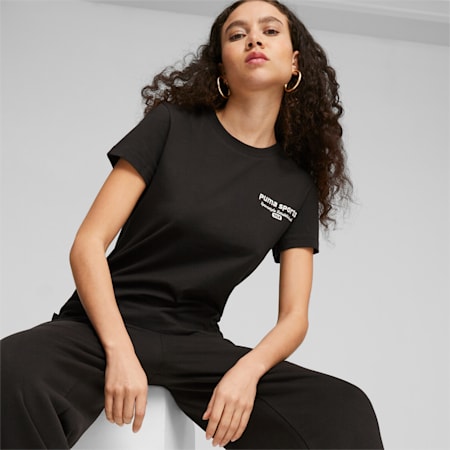 PUMA TEAM Women's Graphic Tee, PUMA Black, small-AUS