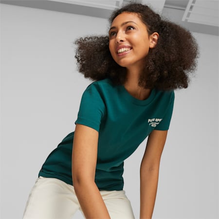 PUMA TEAM Women's Graphic Tee, Malachite, small-PHL