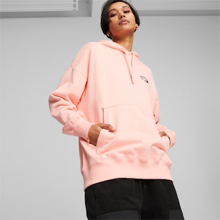 DOWNTOWN oversized hoodie met graphic voor dames, Peach Smoothie, small