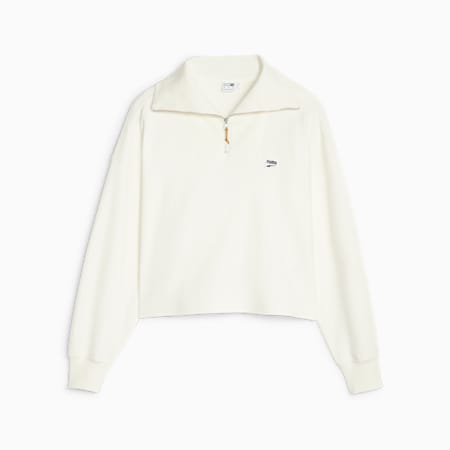DOWNTOWN Women's Half-Zip Sweatshirt, Warm White, small-SEA