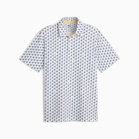 MATTR Palms Men's Golf Polo, White Glow-Navy Blazer, small
