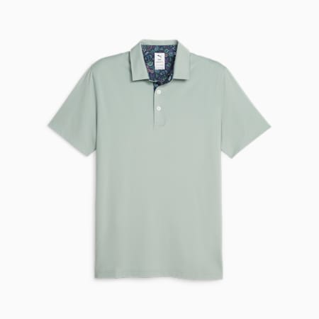 PUMA x LIBERTY Solid Men's Golf Polo, Green Fog-Navy Blazer, small-SEA