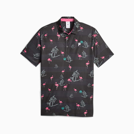 PUMA x PALM TREE CREW Men's Golf Print Polo, PUMA Black-Charming Pink, small