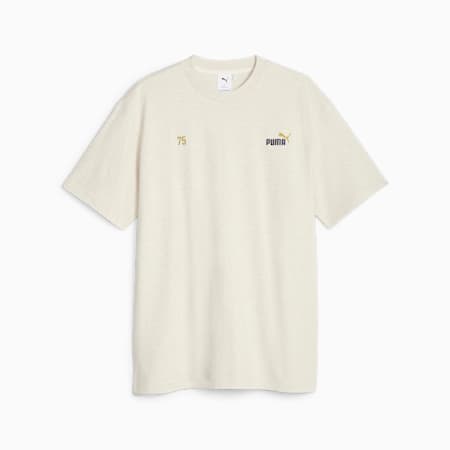 PUMA 75 Logo Celebration Men's Tee, Beige Heather, small