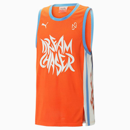 Neymar Jr, koszulka do koszykówki, męska., Cayenne Pepper-PUMA White-Blue Glimmer, small