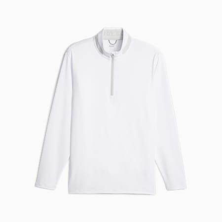 Men's Lightweight Golf Pullover, White Glow-Ash Gray, small