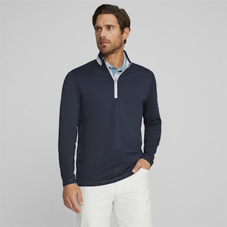 Men's Lightweight Golf Pullover, Navy Blazer-Ash Gray, small