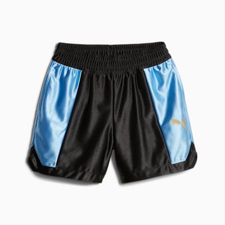 Gold Standard Women's Basketball Shorts, PUMA Black-Team Light Blue, small-AUS