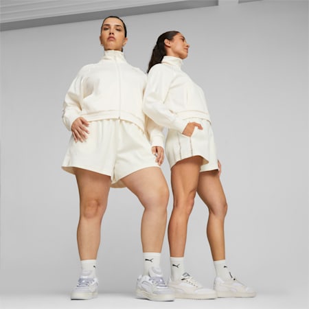 T7 Women's High Waist Shorts, Warm White, small