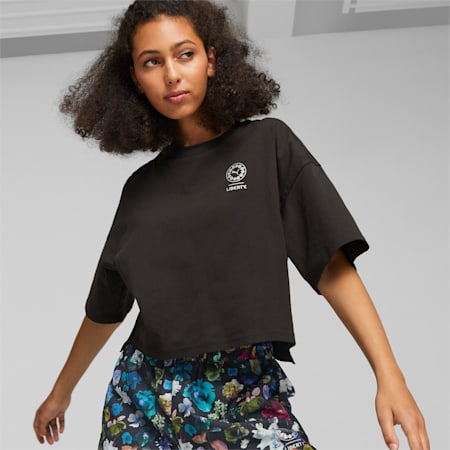 PUMA x LIBERTY Graphic T-Shirt Damen, PUMA Black, small