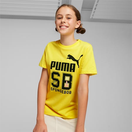 PUMA x SPONGEBOB SQUAREPANTS Tee - Youth 8-16 years, Lemon Meringue, small-AUS