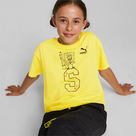 PUMA x SPONGEBOB SQUAREPANTS Graphic Tee - Youth 8-16 years, Lemon Meringue, small-AUS